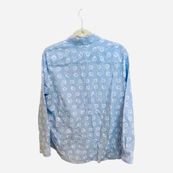 Foxcroft NYC Light Blue Micro Stripe Shirt with Textured Circles Sz 14 - Picture 4 of 9